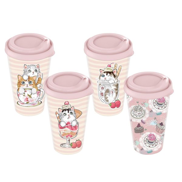 Стакан "sweet cats" с крышкой 420мл с декором (розовый)
