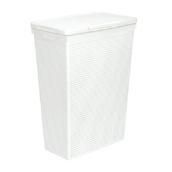 Корзина для белья узкая с крышкой 50л "Лофт" (белый)  (то)