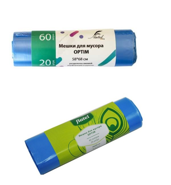 Мешок для мусора ОПТИМ 60л, 20 шт. в рулоне 8мкм
