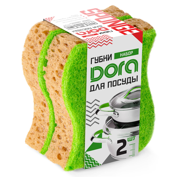 Губка из крупнопористого поролона 11х8х3,5см, Dora 2шт
