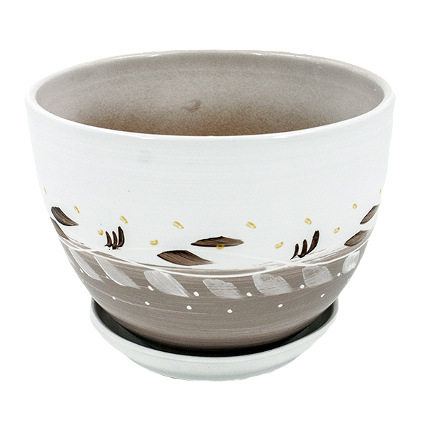 Кашпо кувшинка 2,4л., с подст., глазур.  рис.  Ваниль