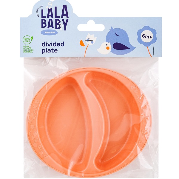 Тарелка детская двухсекц. Lalababy Follow Me персиковая карамель (то)