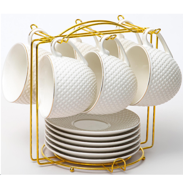 Набор чайный (12)  ГРАЦИЯ Дария, 6 чашек 220мл + 6 блюдец, метал.стенд, цветная упаковка