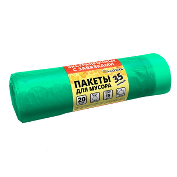 Пакеты для мусора с завязками 35л 20шт 12мкр