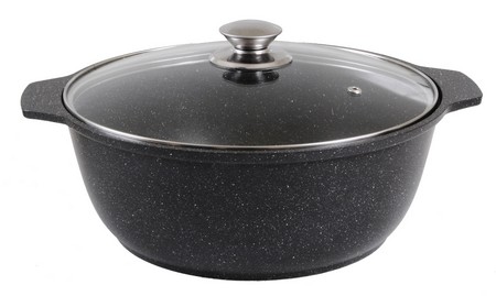 Кастрюля-жаровня 4л со стеклянной крышкой, АП (темный мрамор)