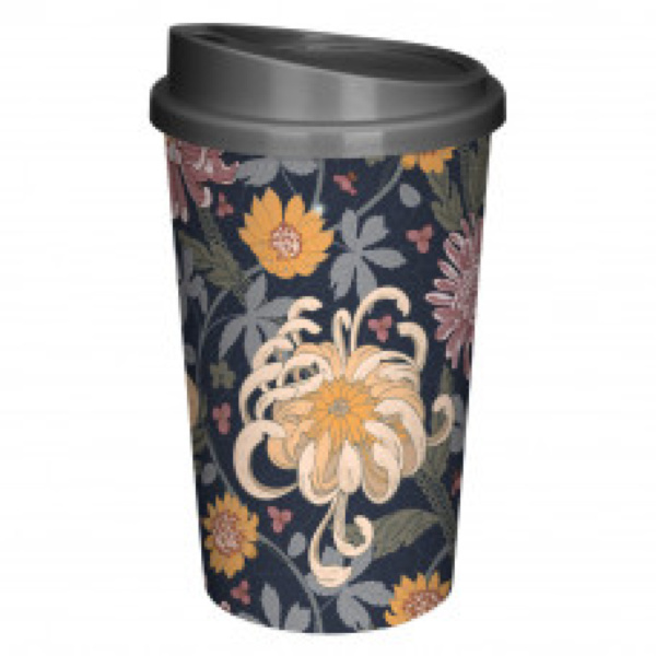 Стакан для горяч. и холодн. напитков с крышкой "Хризантемы" 400мл (Черный)(то)