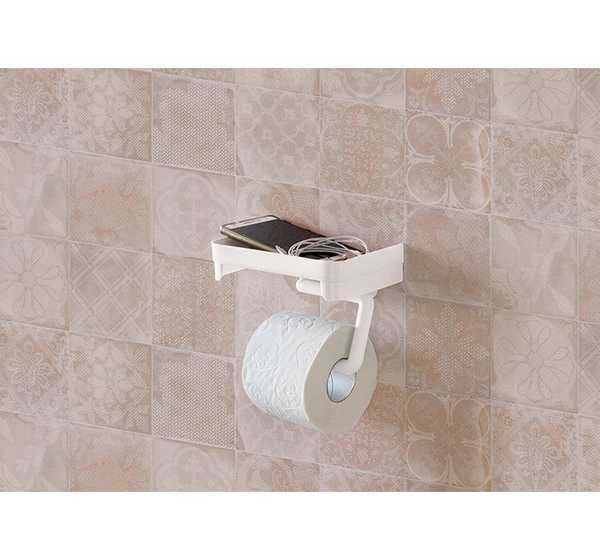 Держатель для туалетной бумаги с полочкой белый