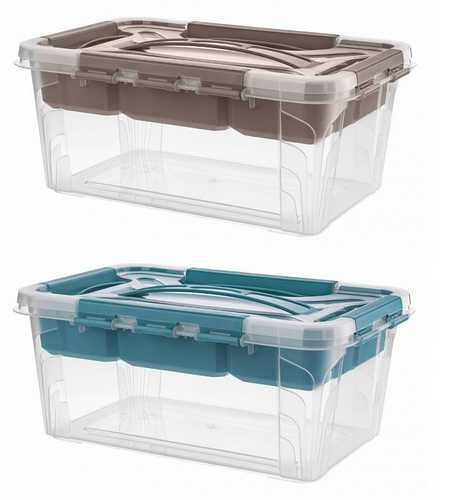 Ящик унив. "GRAND BOX" 290х190х124мм, 4,2л  с замками и вставкой-органайзером голубой
