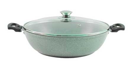 Сотейник 300/85мм со съемными ручками,стеклянной крышкой,АП (фисташковый мрамор)