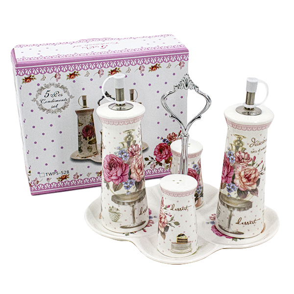 Набор для специй керамический, на подставке (емкость для масла и уксуса - 2шт / солонка - 2шт)