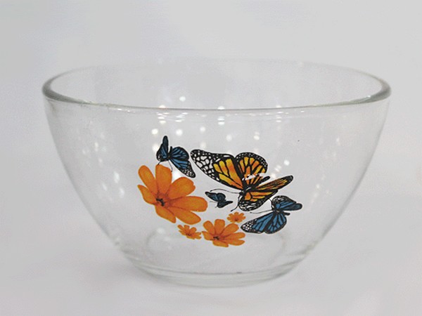 Салатник "Гладкий"  новый Бабочки и оранжевые цветы