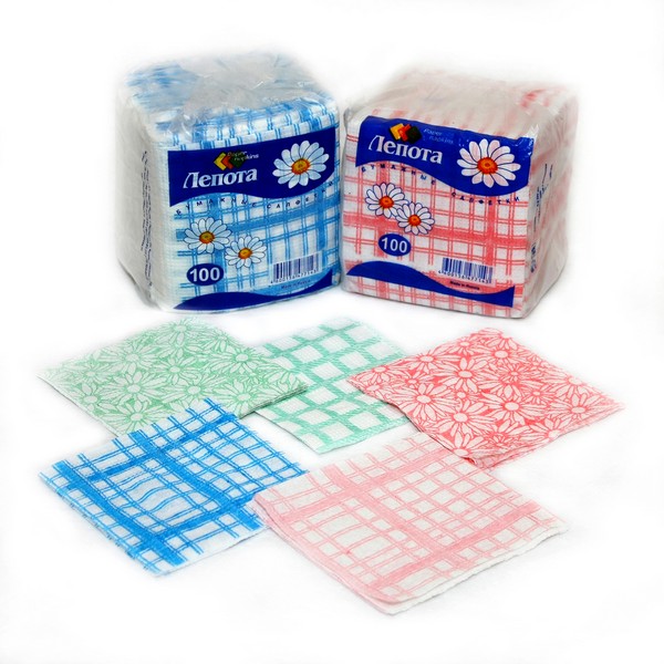 Салфетки 100 "ЛЕПОТА" п/э 1-сл. 24*24 ассорти-рисунок