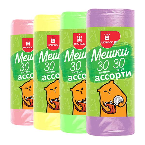 Пакеты д/мусора "ЭКОНОМ"  6 мкр 30 л. 30 шт.  АССОРТИ