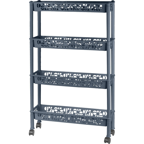 Этажерка 4-х секц.прямоуг. Light длинная на колес.580х180х140мм косм. серый (то)