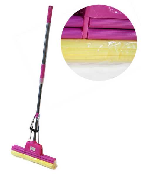 Швабра PVA 38см, двойной отжим, пластик коллектор, нержавейка телескоп ручка 90-115см