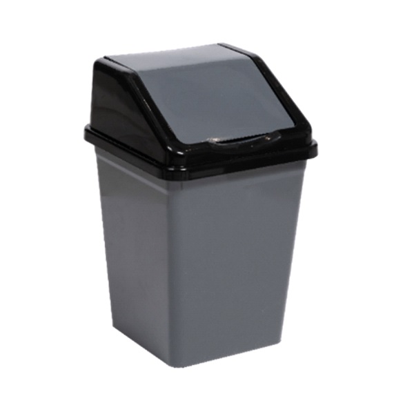 Ведро для мусора с подвижной крышкой 10л квадратное (серо/черный) (то)