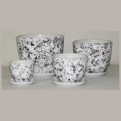 Кашпо тюльпан 1,0л., с подст., глазур.  рис.  Мрамор