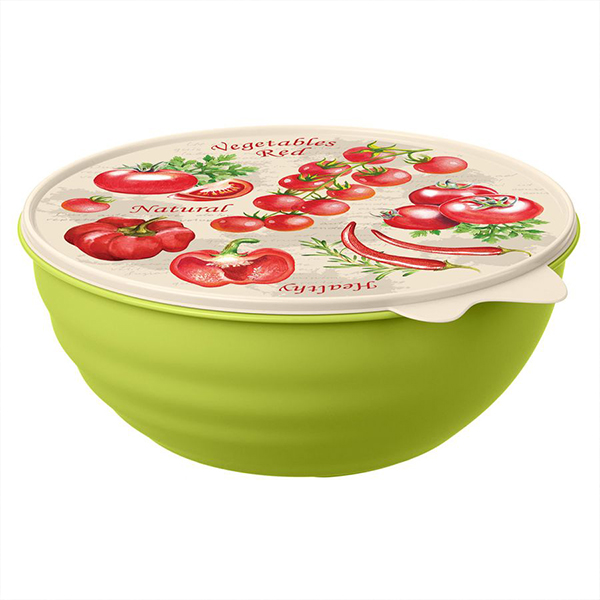 Миска с крышкой с декором WAVE 3,7л (зеленый)(то)