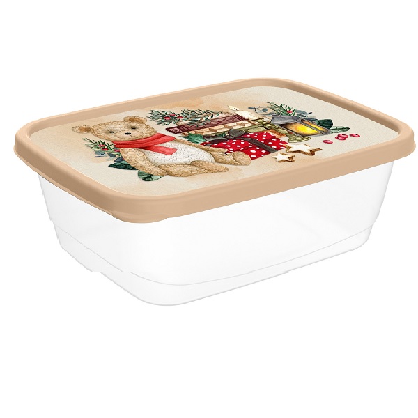 Контейнер для продуктов прямоугольный 0,85л с декором "Игрушки" (бежевый)