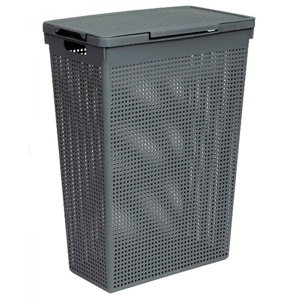 Корзина для белья "Лофт" 60л с крышкой (серый) (то)