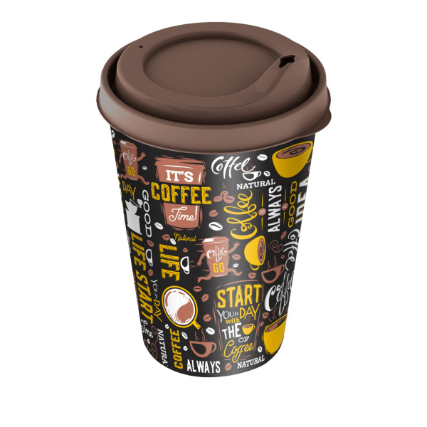 Стакан "IZI-GO" с крышкой 420мл с декором (темно-коричневый)