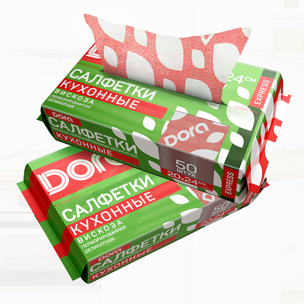 Салфетки из вискозы Dora 20х24см, в диспенсере 50шт