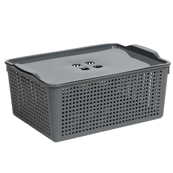 Корзинка "Лофт" 13л 395х272х165мм с крышкой (серый) (то)