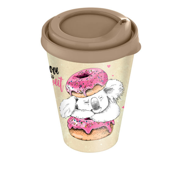 Стакан "IZI-GO" с крышкой 420мл с декором (бежевый)