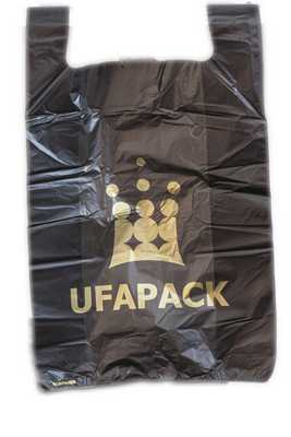 Пакет-майка "UfaPack" 40+18х68 Черный Корона /Черные соты(100шт)