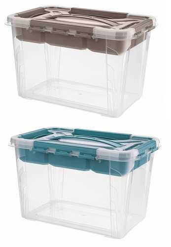 Ящик унив. "GRAND BOX" 290х190х180мм, 6,65л с замками и вставкой-органайзером голубой (то)