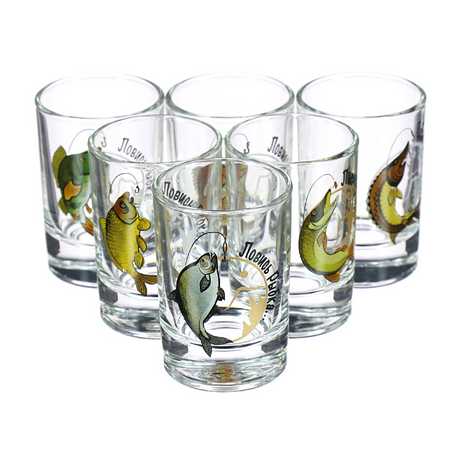 Стопка 50 мл Гладкий "Рыбалка "серия "Гладкий". Набор из 6 шт.