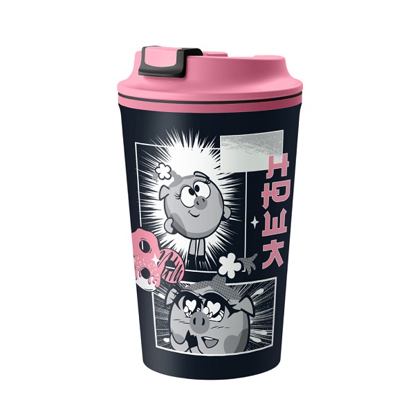 Термостакан 350мл с декором и клапаном "СМЕШАРИКИ" (Черный)(то)
