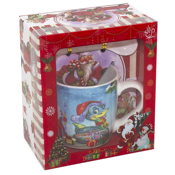 Кружка 210мл НГ с ложкой  в подарочной коробке ЗМЕЯ