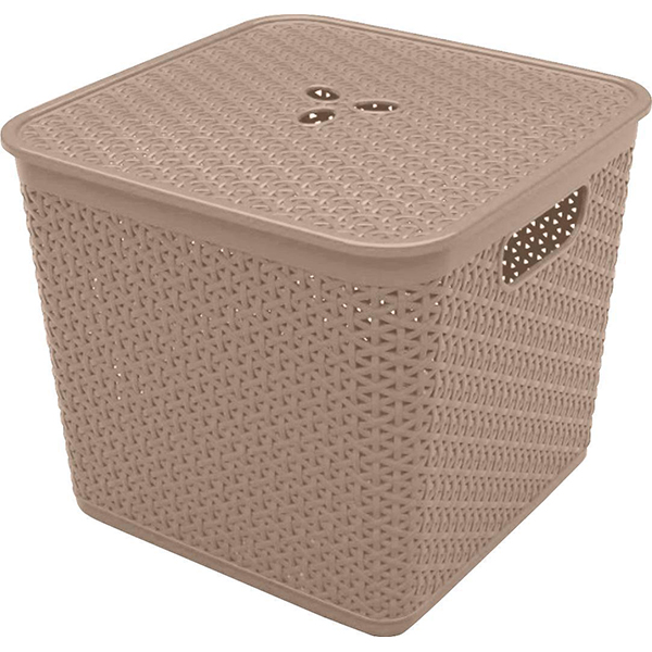Корзина квадратная Rattan 21л (с крышкой) морской песок (то)