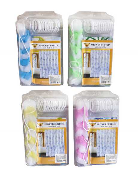 Штора в ванную + мочалка(НАБОР ДАЧА 2) ПВХ,ПЭ