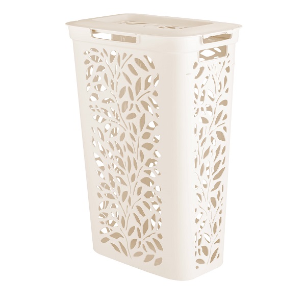 Корзина Leaves 40л с крышкой 440х275х635мм (молочный)(то)