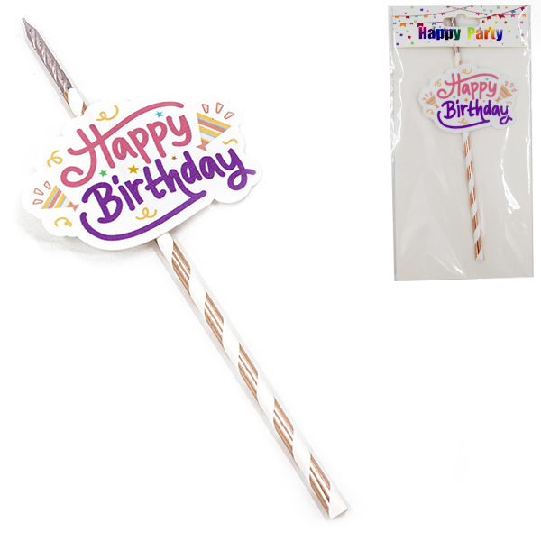 Украшение для торта "Happy Birthday"  в комплекте со свечкой