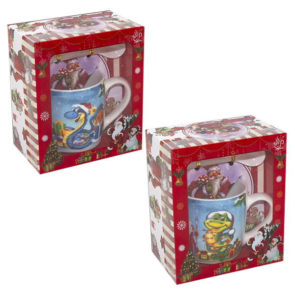 Кружка 210мл НГ с ложкой  в подарочной коробке ЗМЕЯ