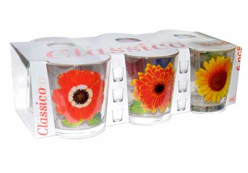 Набор стаканов  6шт.  "Коллекция цветов" серия "Ода"250мл (низкий стакан)