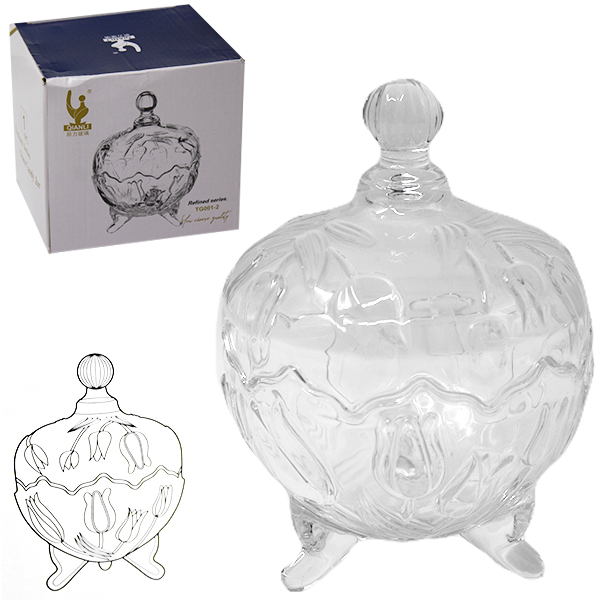 Сахарница стеклянная Ø-14см h-18см, с крышкой