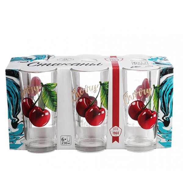 Набор стаканов 6шт "Ода" 230 мл "Полезная вишня" (высокий стакан)