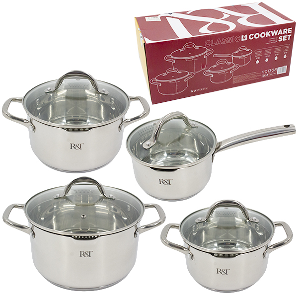 Кастрюли набор 4шт (1.9л/2.6л/3.6л/6л) нерж сталь