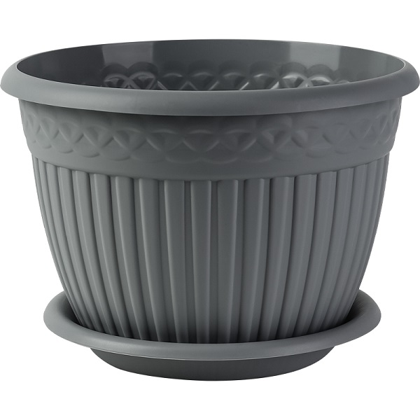 Кашпо Византия с блюдцем 15л Серый жемчуг