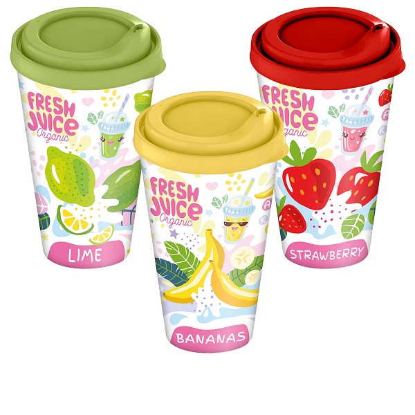 Стакан с крышкой 550мл с декором "Fresh Juice" (микс)
