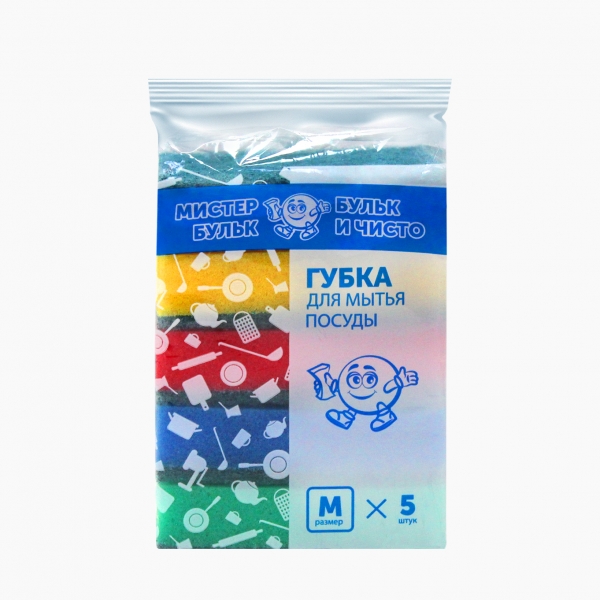 Губка для мытья посуды М 5 шт (84х60х23 мм)