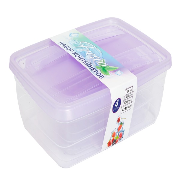 Набор контейнеров 4 в 1 Fresco 250,500,1000,1750мл (лаванда)  (то)