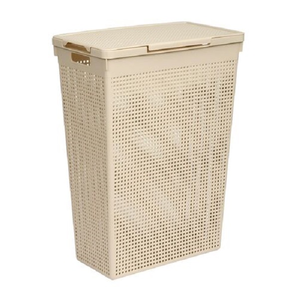 Корзина для белья узкая с крышкой 50л "Лофт" (латте)  (то)