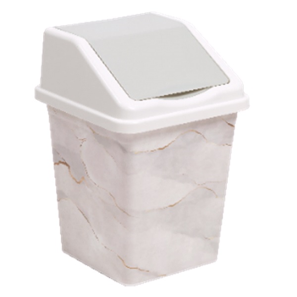 Ведро для мусора с подвижной крышкой 5л квадратное "Белый Мрамор"