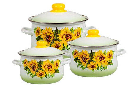 Кастрюля 5л. цилиндр. белый  ПОДСОЛНУХИ 