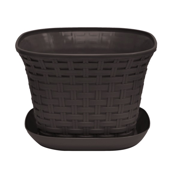 Кашпо квадратное "Ротанг" 3,4л с поддоном (венге)(то)